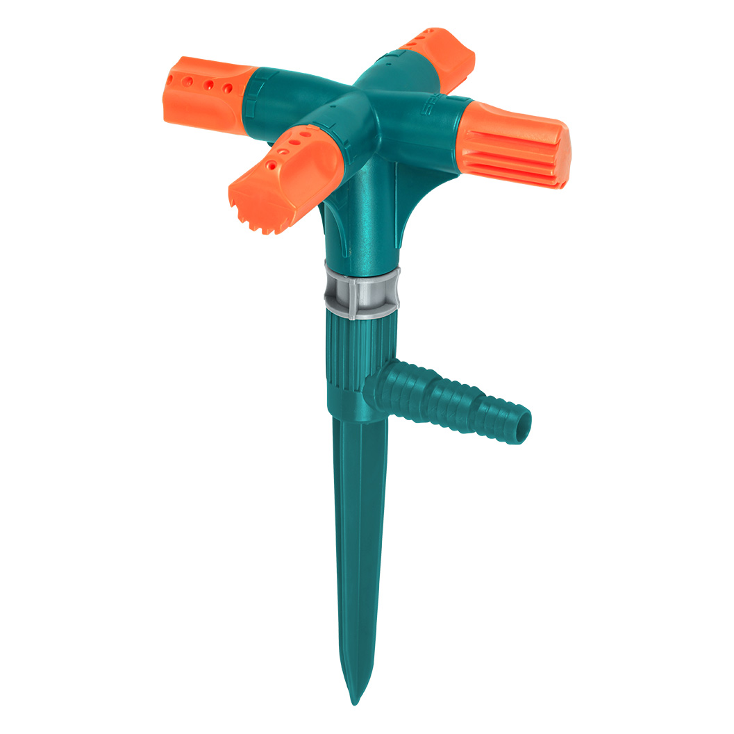 Aspersor rotativ automatic cu 4 brate, 16 duze pulverizare, 360 grade, MD49, verde – portocaliu