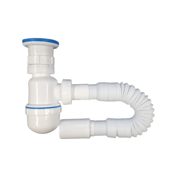 Sifon pentru chiuveta cu racord flexibil, COD1061, alb, 1″1/2 – 32 mm