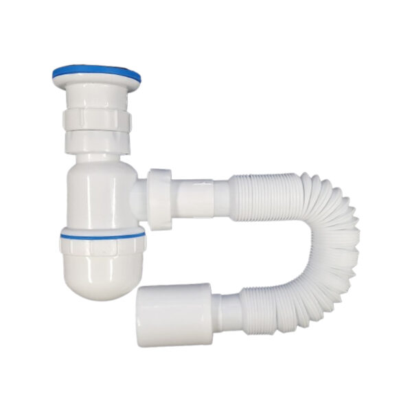 Sifon pentru chiuveta cu racord flexibil, COD1050, alb, 64 x 32 mm
