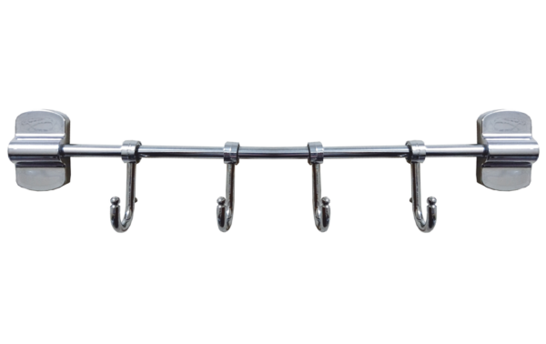 Cuier din metal pentru baie, argintiu, cu 4 agatatori reglabile, 340 mm