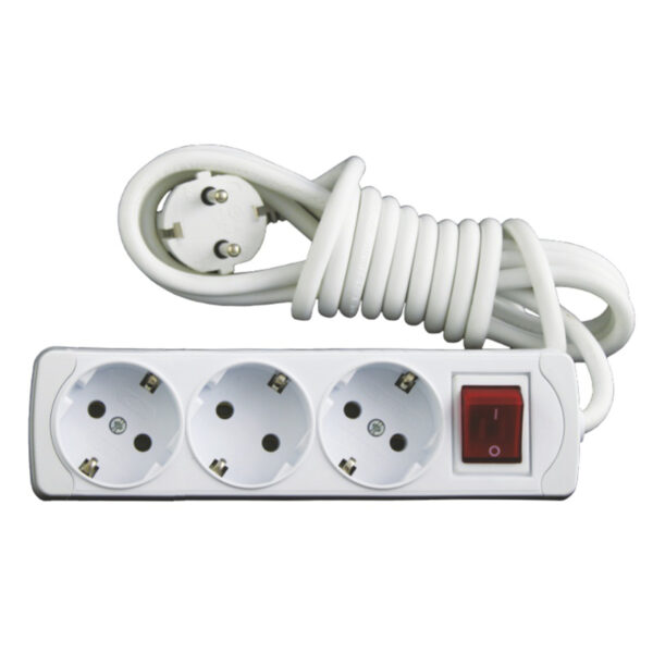 Prelungitor, cu intrerupator si led, alb, 5 m, 3 prize